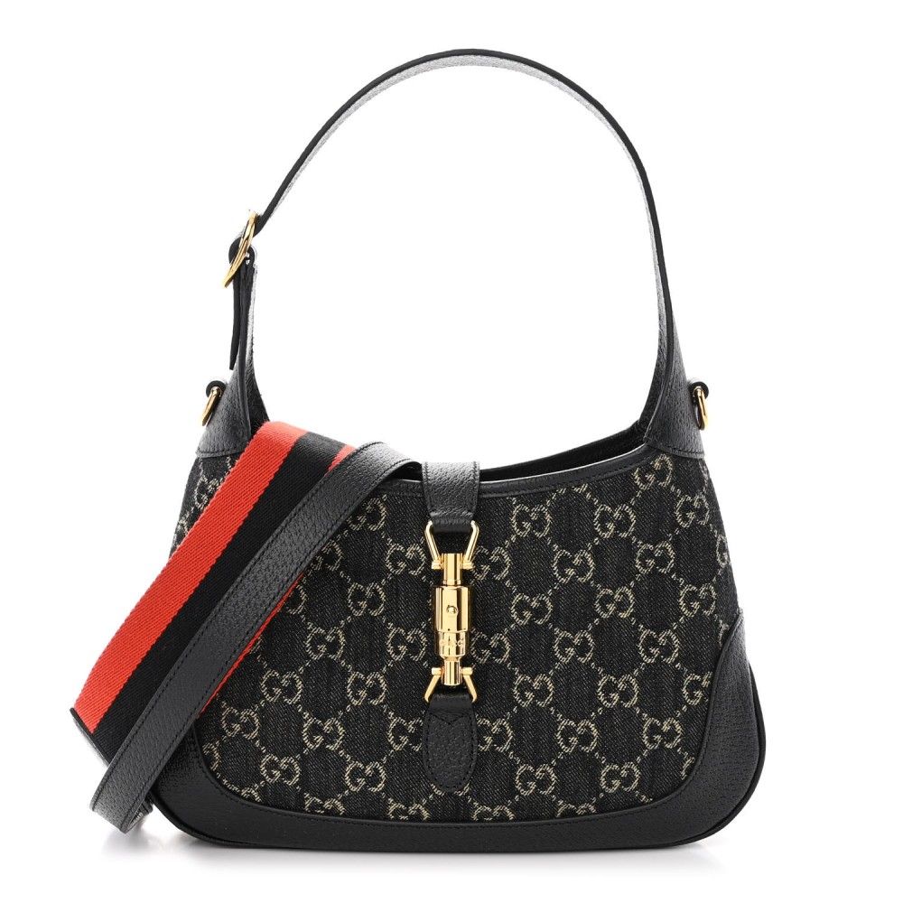 Jacquard Denim GG Monogram Small Jackie 1961 Hobo Black Ivory