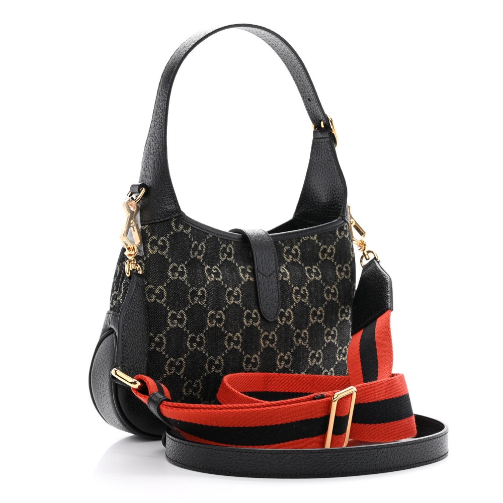 Jacquard Denim GG Monogram Small Jackie 1961 Hobo Black Ivory