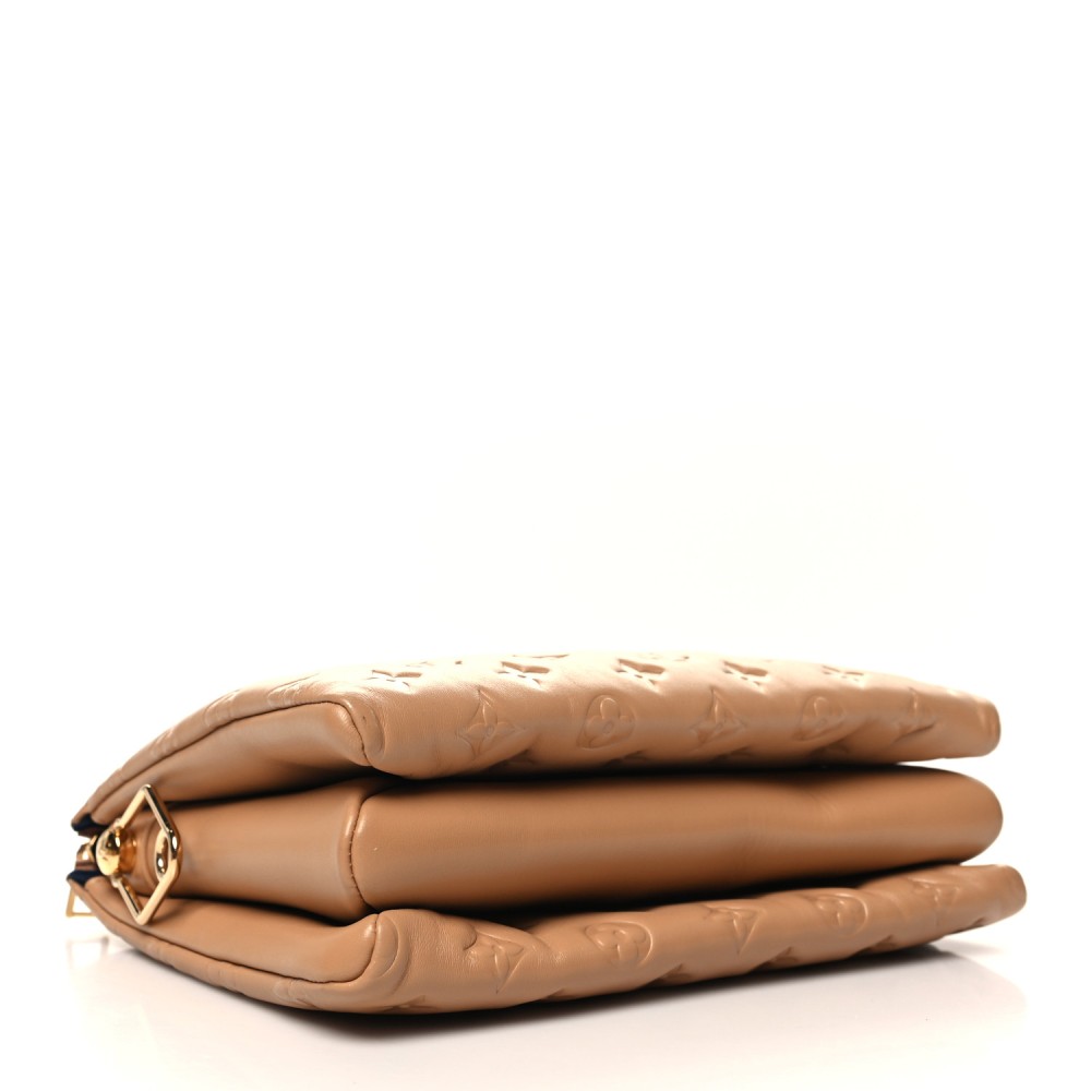 Lambskin Embossed Monogram Coussin PM Camel