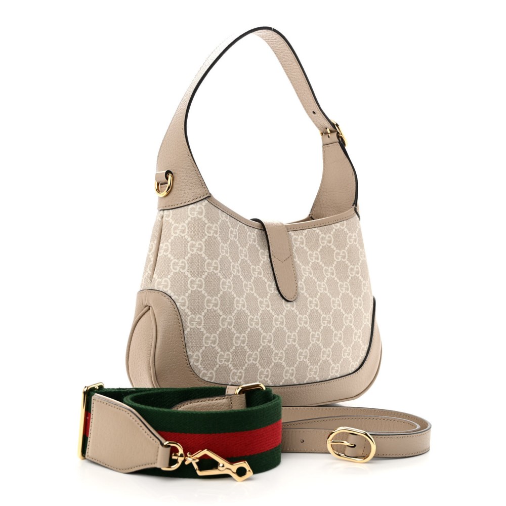 GG Supreme Monogram Textured Dollar Calfskin Web Small Jackie 1961 Hobo Beige Mystic White Oatmeal