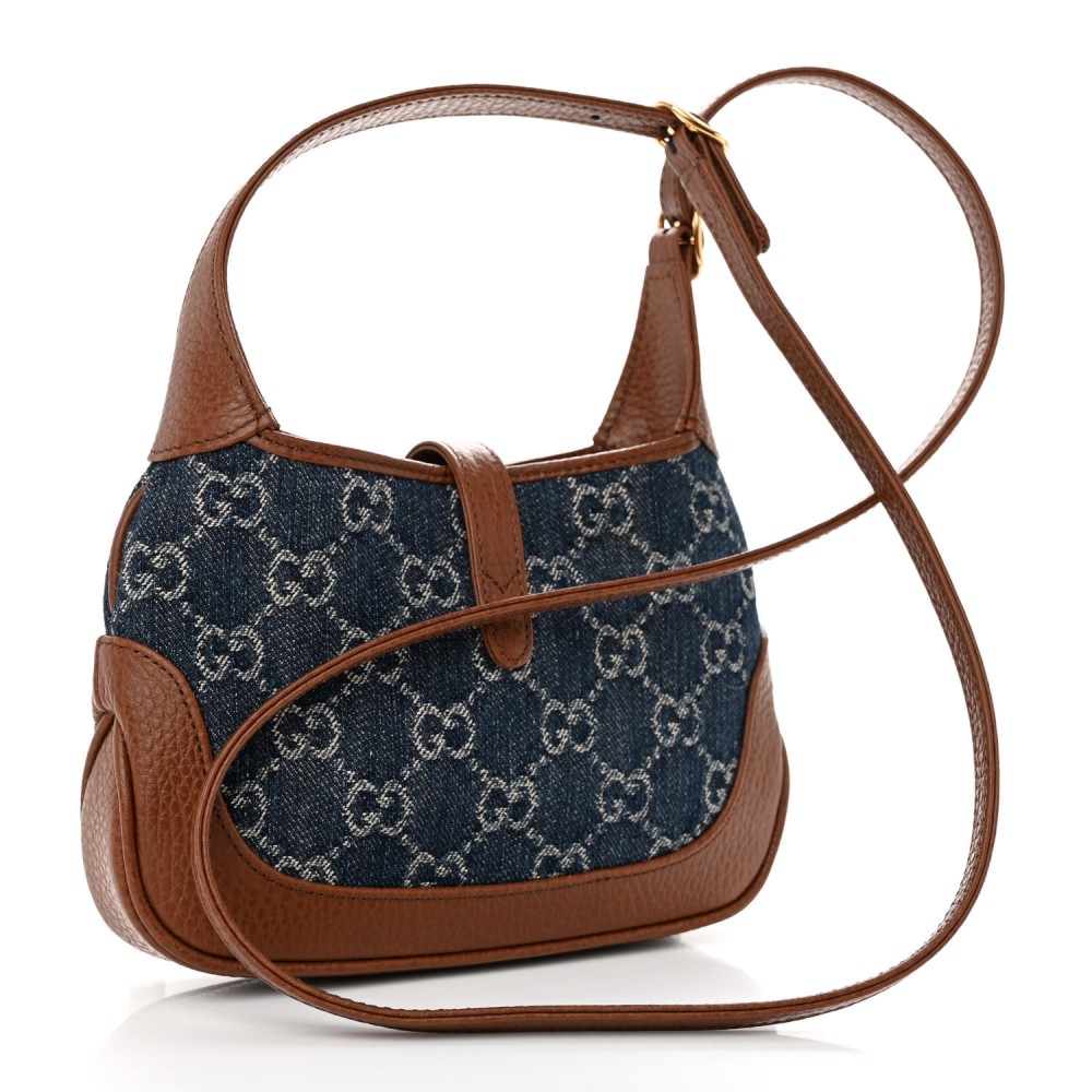 New Denim GG Monogram Calfskin Mini Jackie 1961 Hobo Blue Tea Cuir