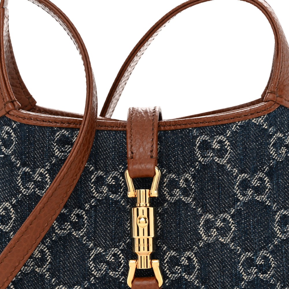 New Denim GG Monogram Calfskin Mini Jackie 1961 Hobo Blue Tea Cuir