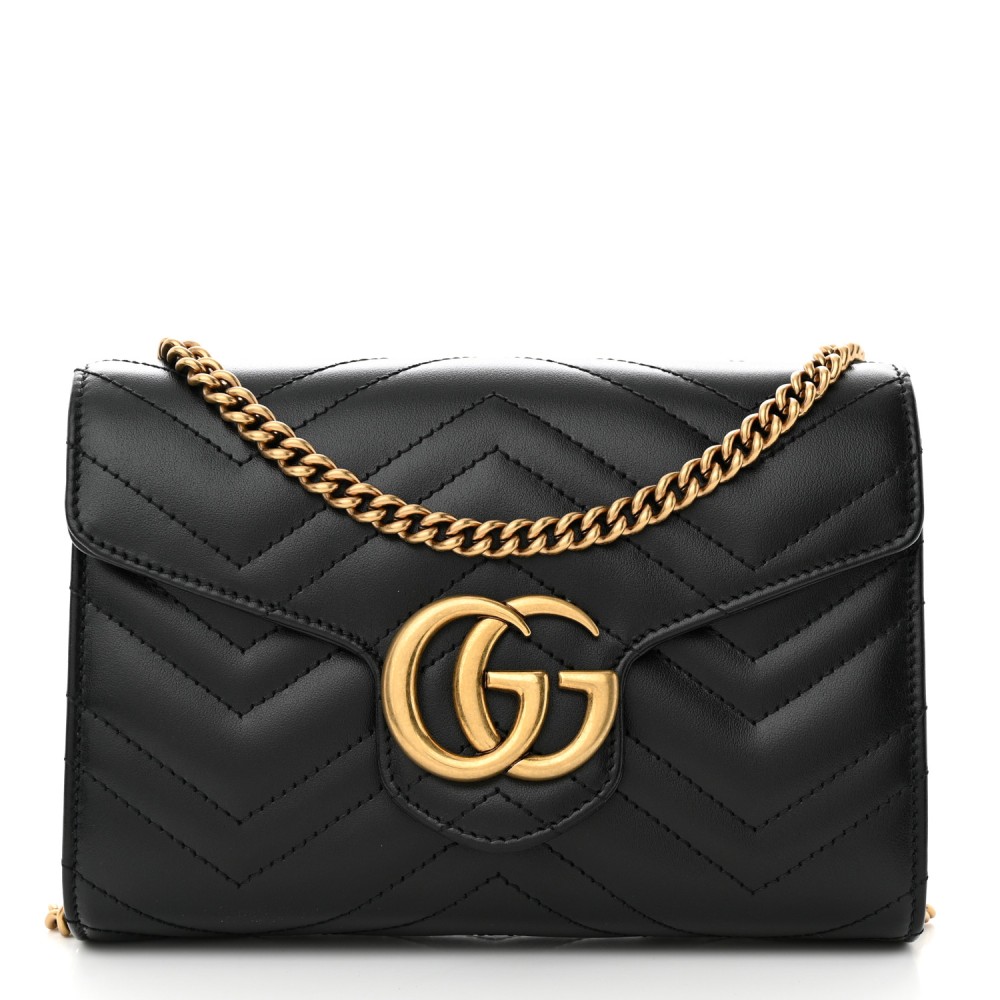 Calfskin Matelasse GG Marmont Chain Wallet Black