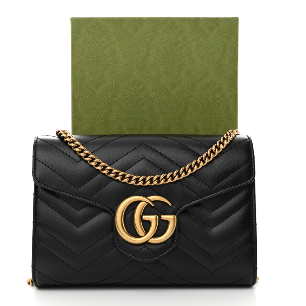 Calfskin Matelasse GG Marmont Chain Wallet Black