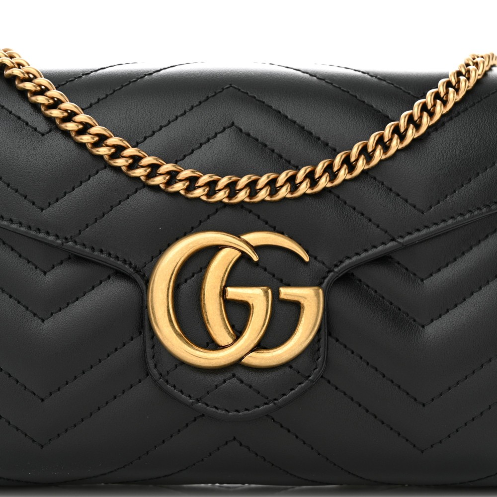 Calfskin Matelasse GG Marmont Chain Wallet Black