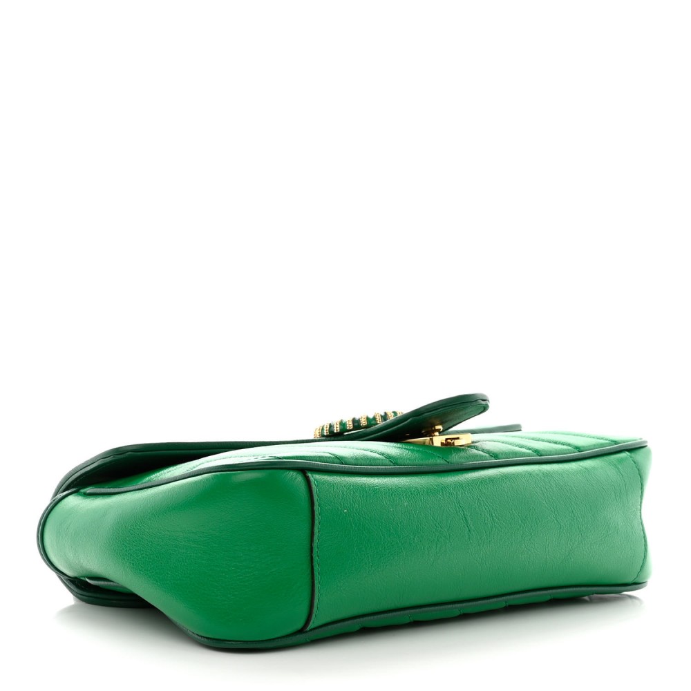 Azalea Calfskin Enamel Matelasse Diagonal Small Torchon GG Marmont Shoulder Bag New Shamarock Emerald