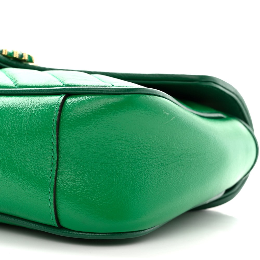 Azalea Calfskin Enamel Matelasse Diagonal Small Torchon GG Marmont Shoulder Bag New Shamarock Emerald