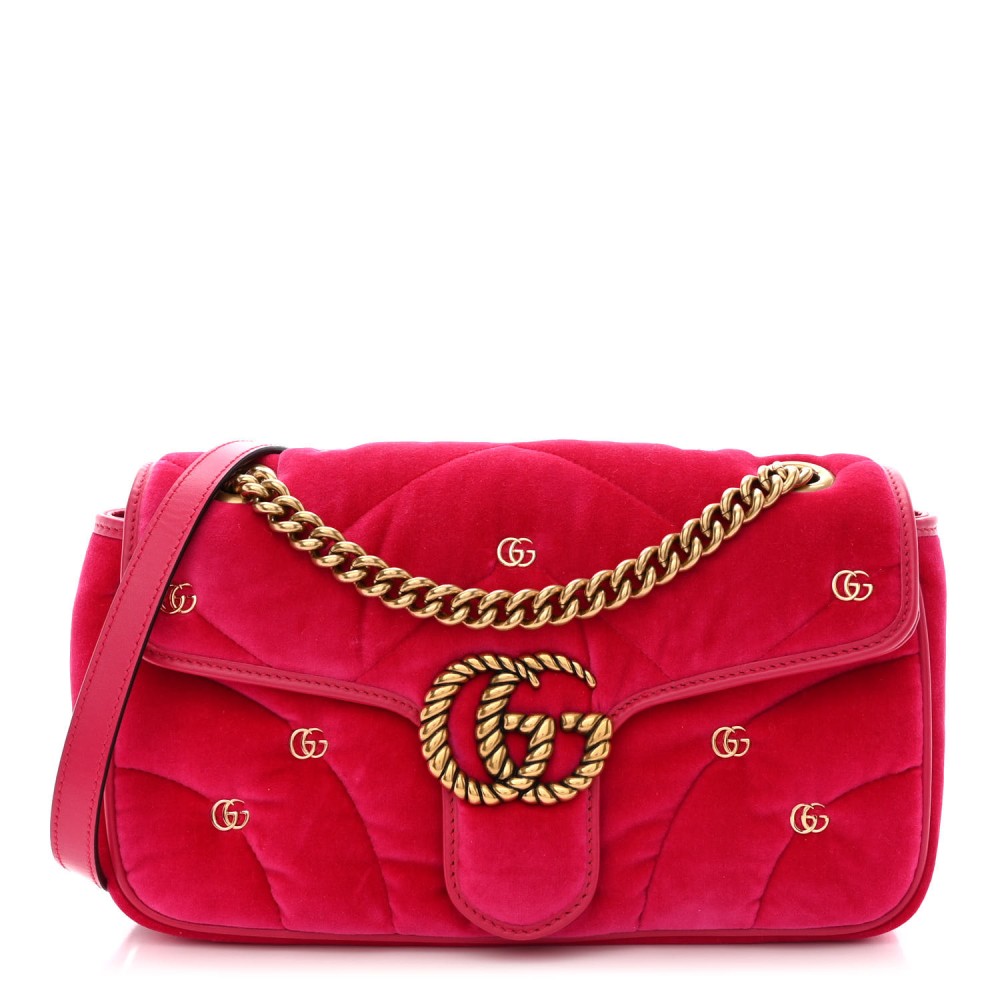 Velvet Matelasse Double G Studs Small Torchon GG Marmont Shoulder Bag Raspberry Rose