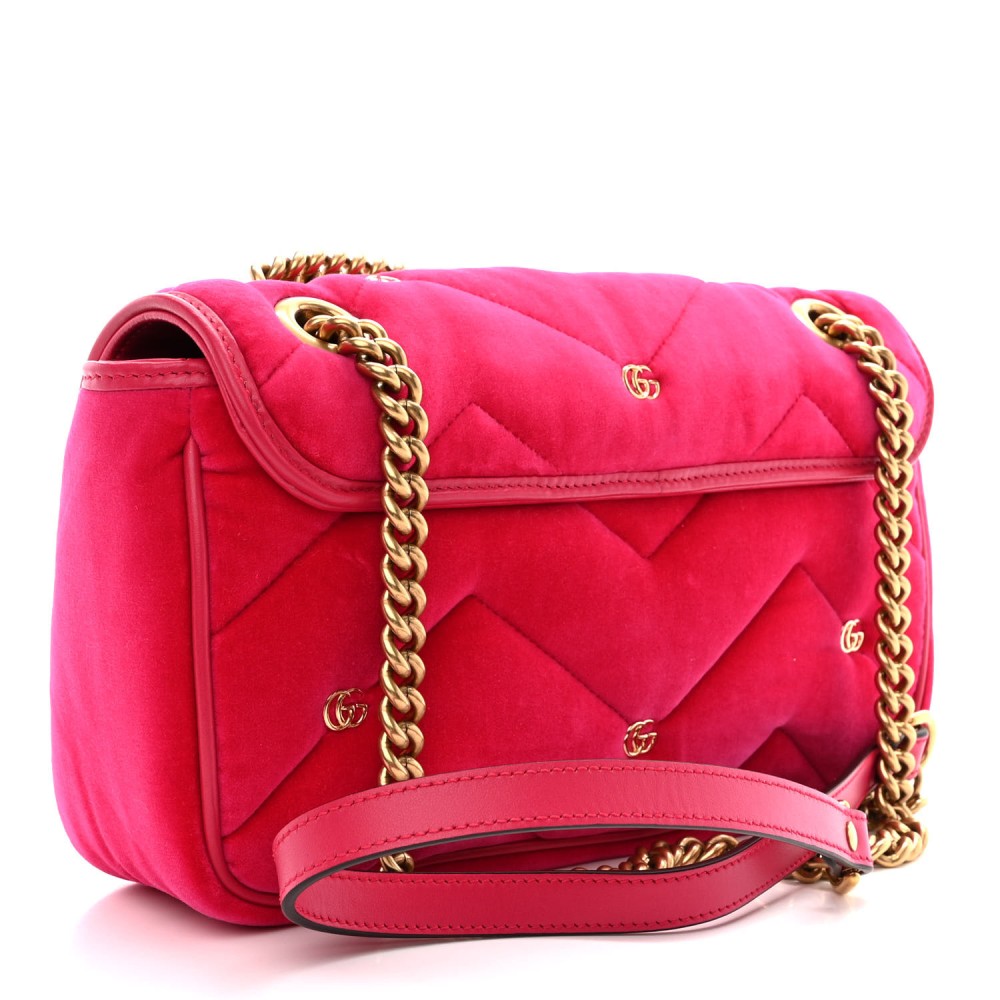 Velvet Matelasse Double G Studs Small Torchon GG Marmont Shoulder Bag Raspberry Rose