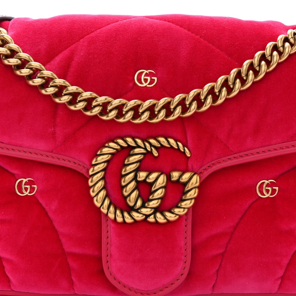 Velvet Matelasse Double G Studs Small Torchon GG Marmont Shoulder Bag Raspberry Rose