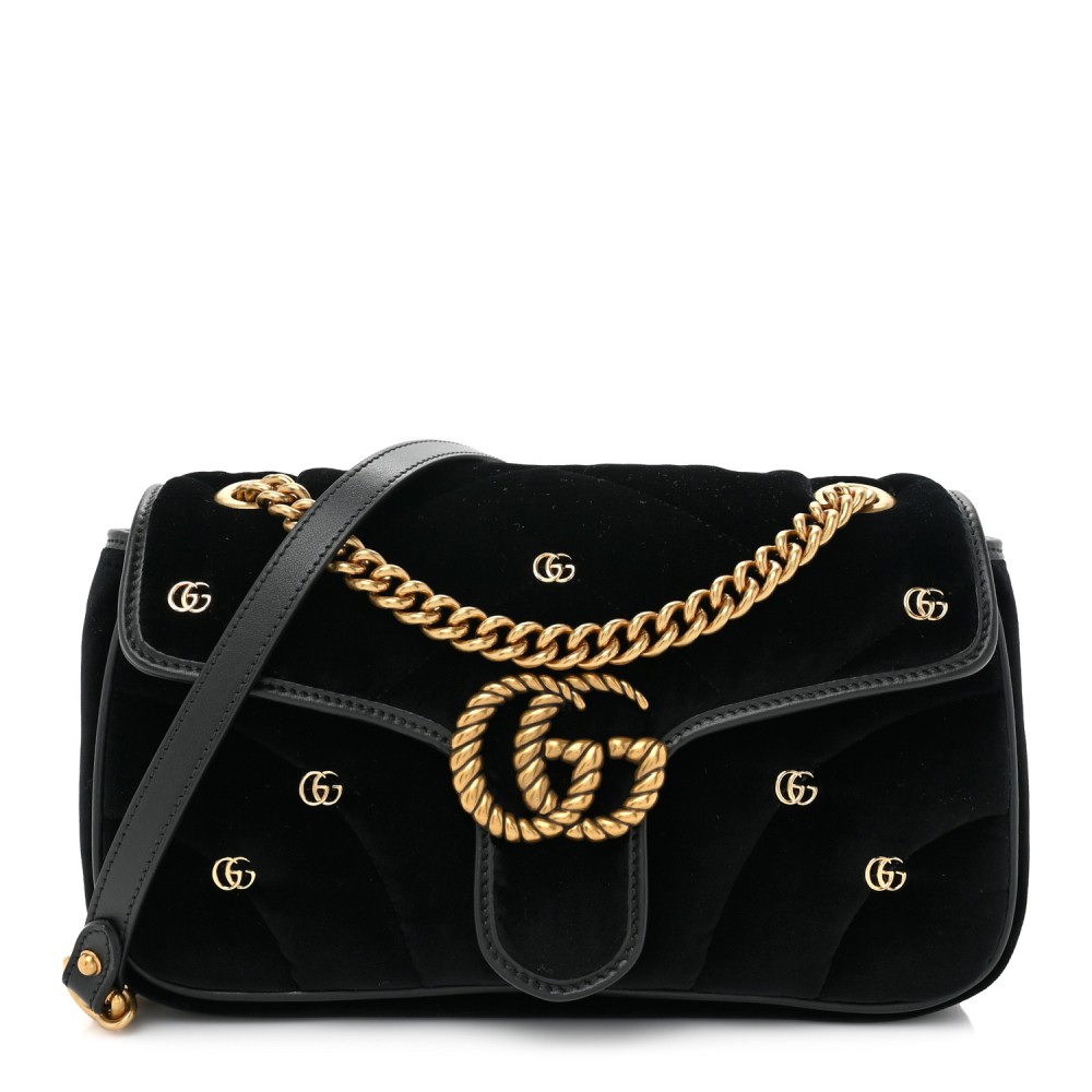 Velvet Matelasse Double G Studs Small Torchon GG Marmont Shoulder Bag Black