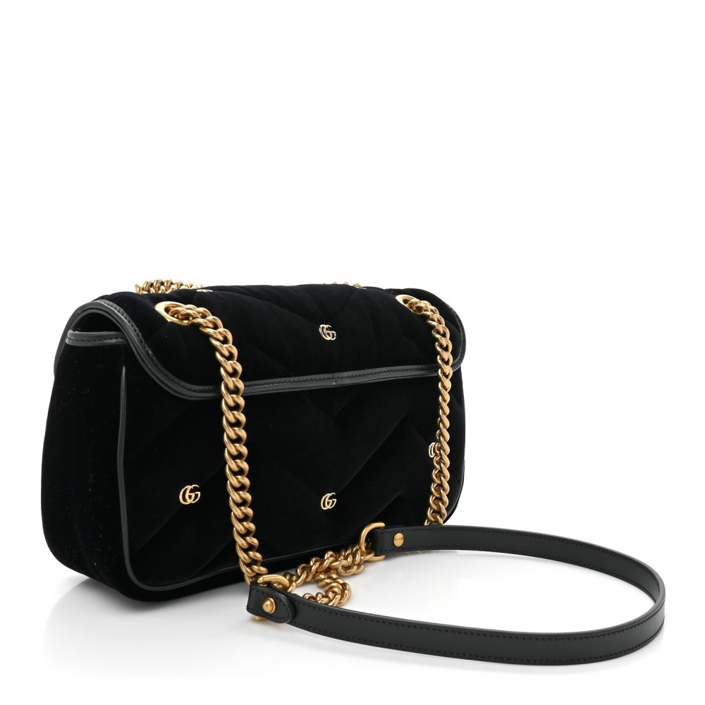 Velvet Matelasse Double G Studs Small Torchon GG Marmont Shoulder Bag Black