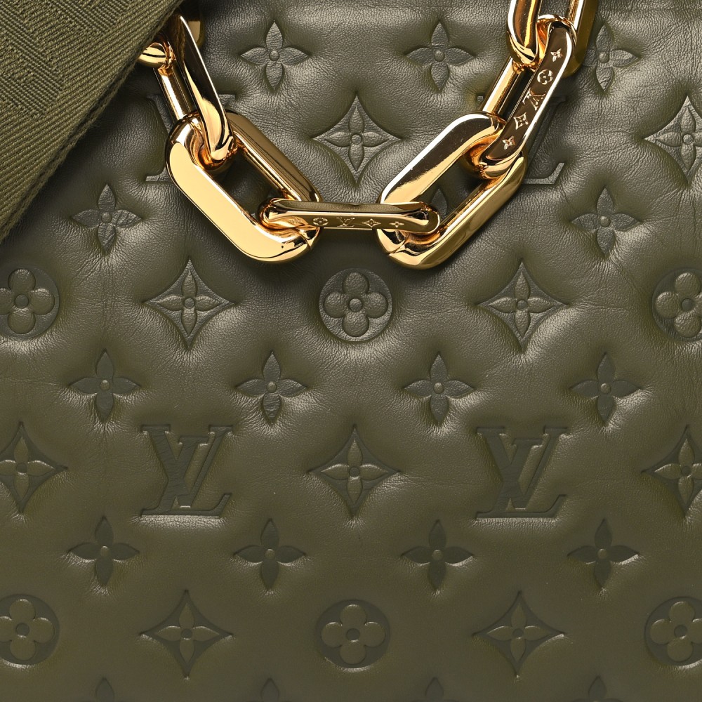 Lambskin Embossed Monogram Coussin MM Khaki