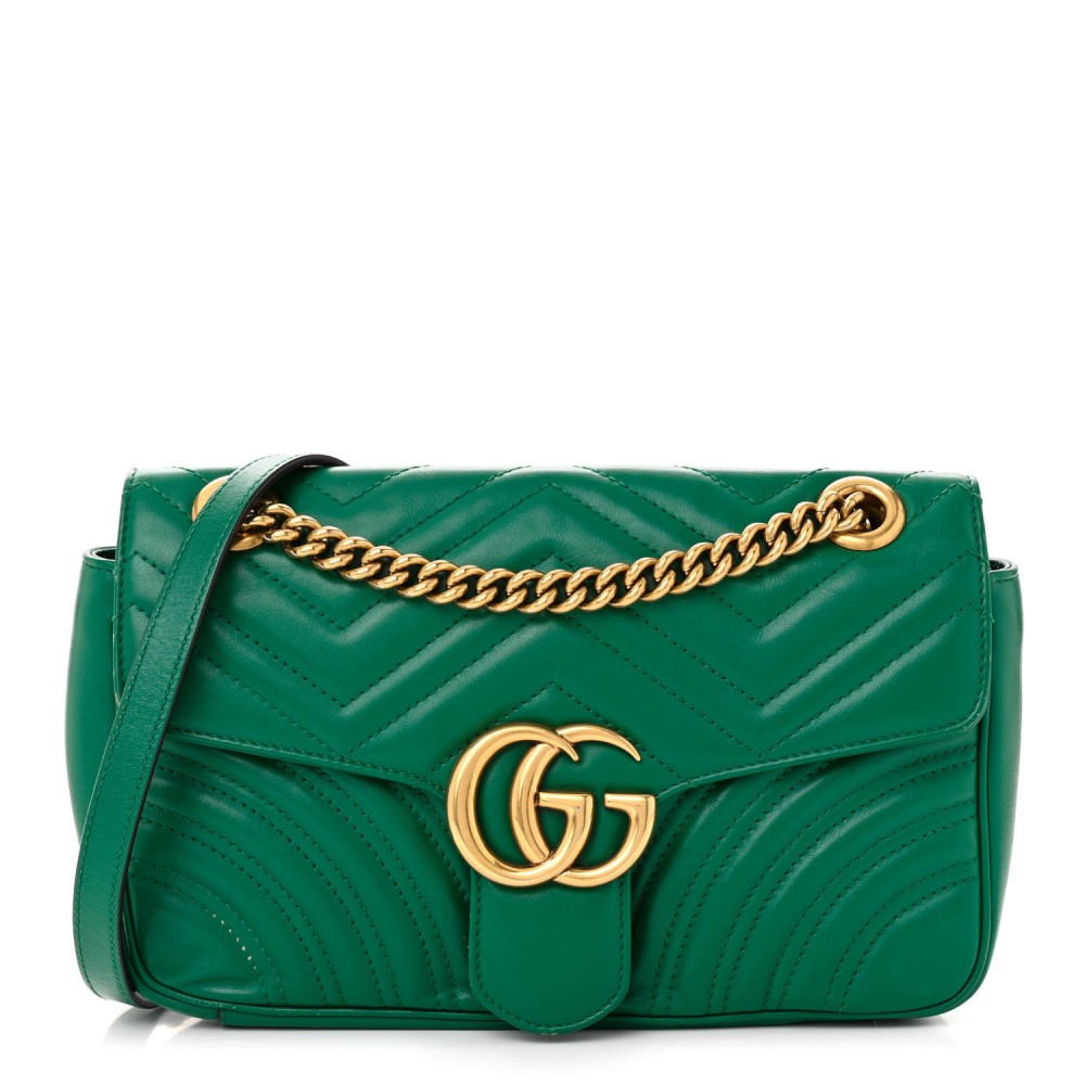 Calfskin Matelasse Small GG Marmont Shoulder Bag Emerald Green