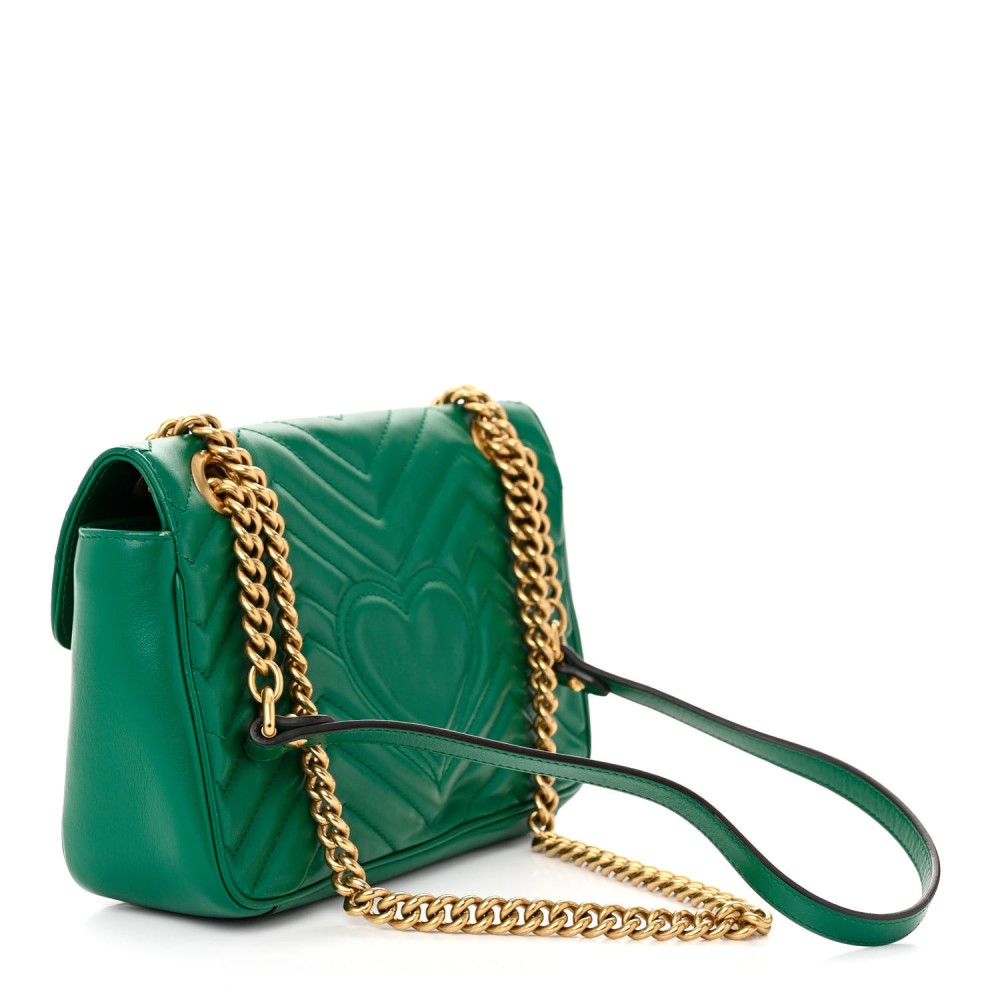 Calfskin Matelasse Small GG Marmont Shoulder Bag Emerald Green