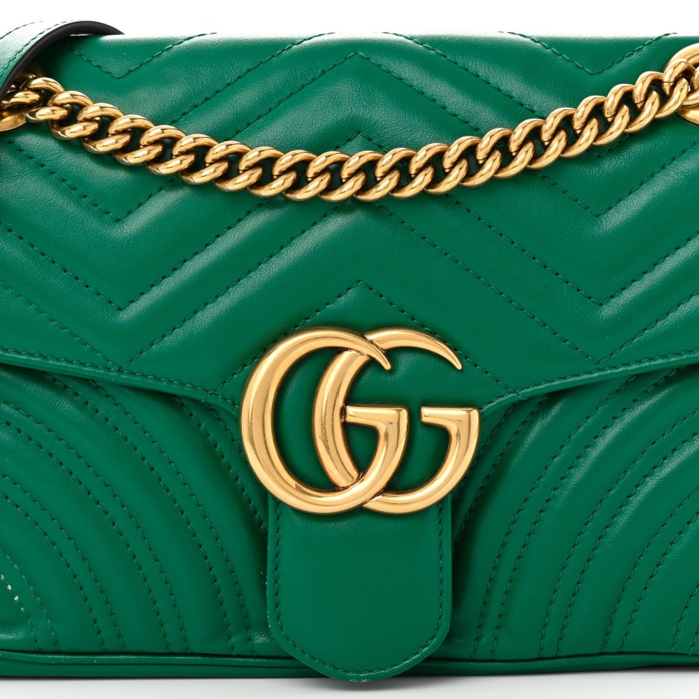 Calfskin Matelasse Small GG Marmont Shoulder Bag Emerald Green