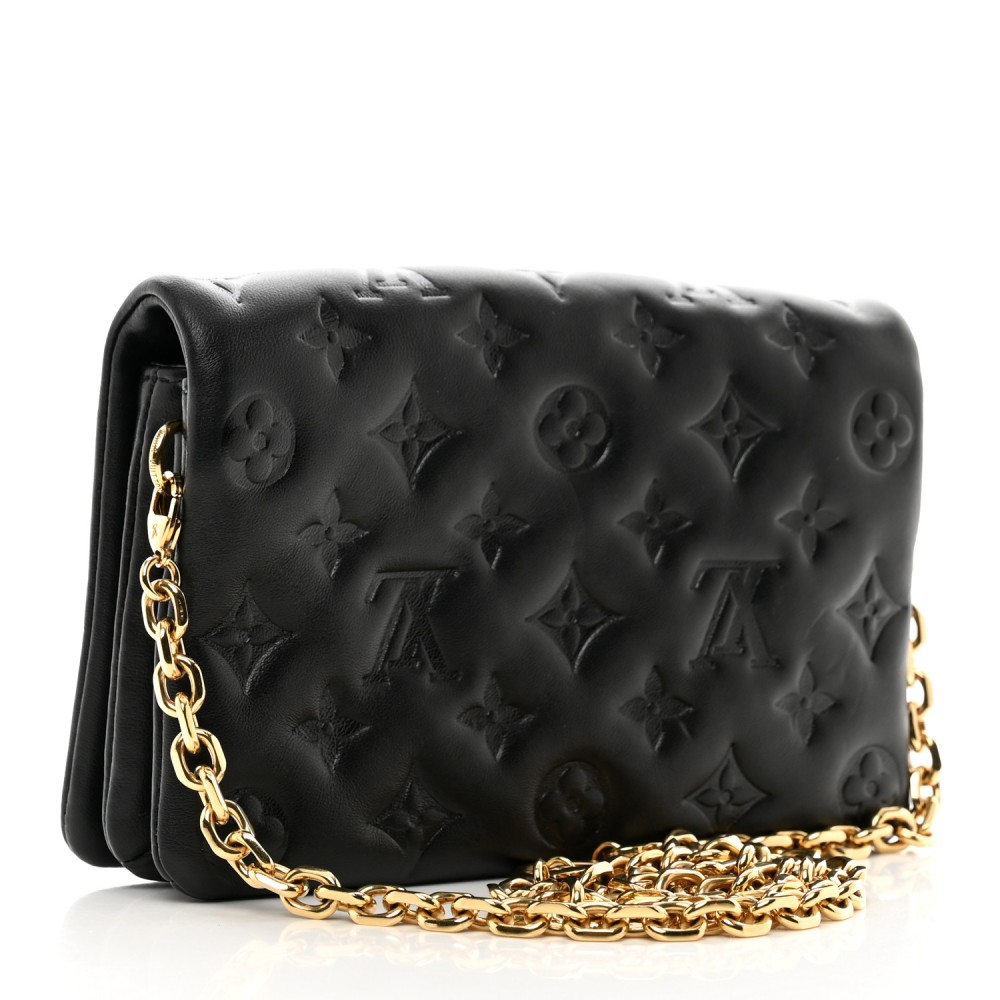 Lambskin Embossed Monogram Pochette Coussin Black