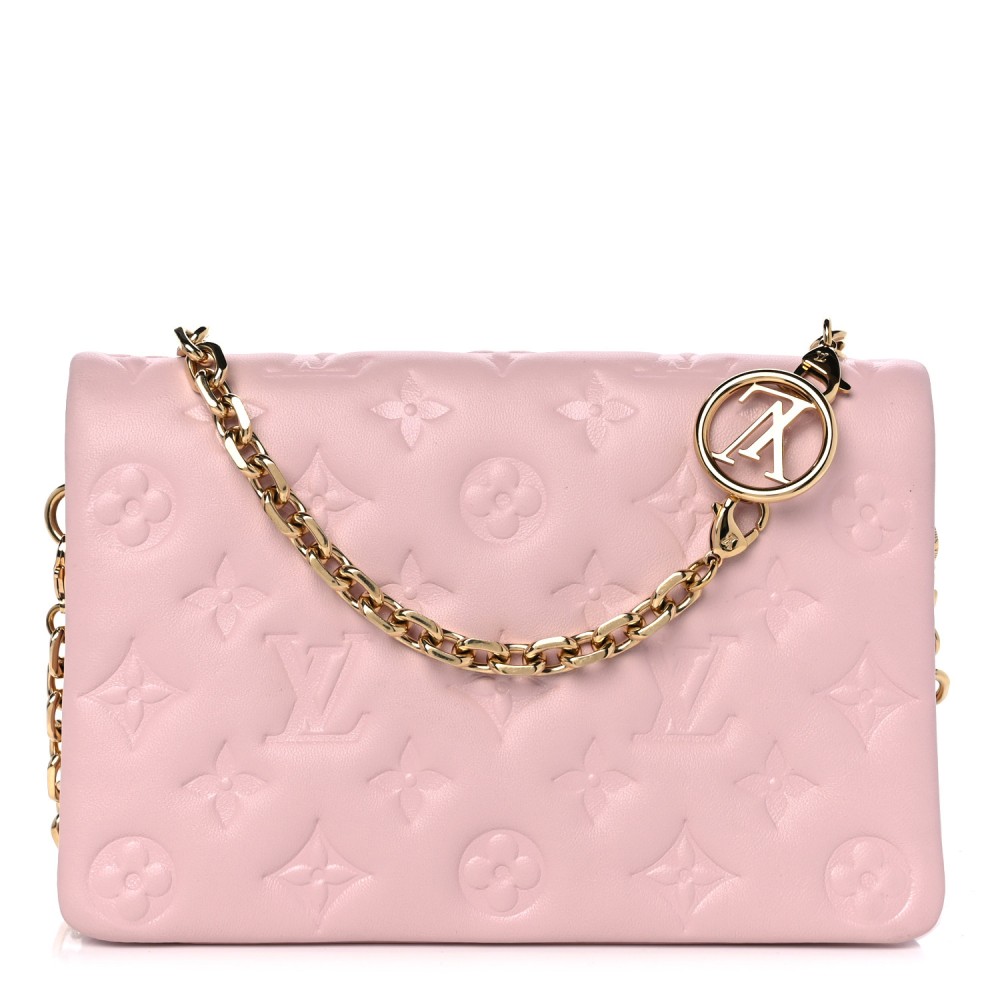 LOUIS VUITTON Lambskin Embossed Monogram Pochette Coussin Rose