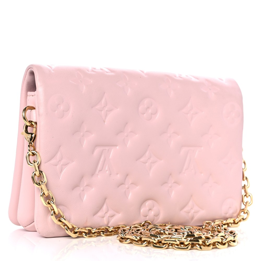 LOUIS VUITTON Lambskin Embossed Monogram Pochette Coussin Rose