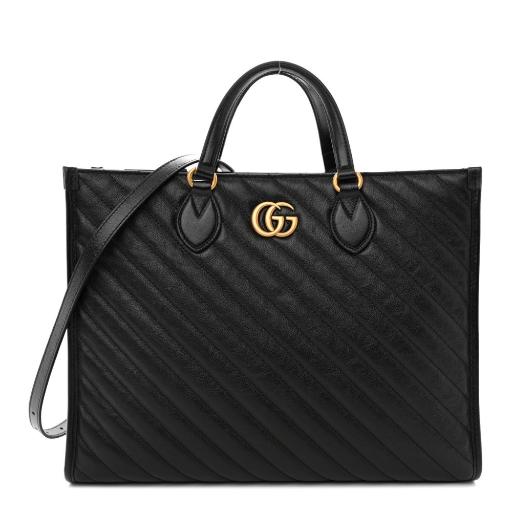 Azalea Calfskin Matelasse Diagonal GG Marmont Tote Bag Black