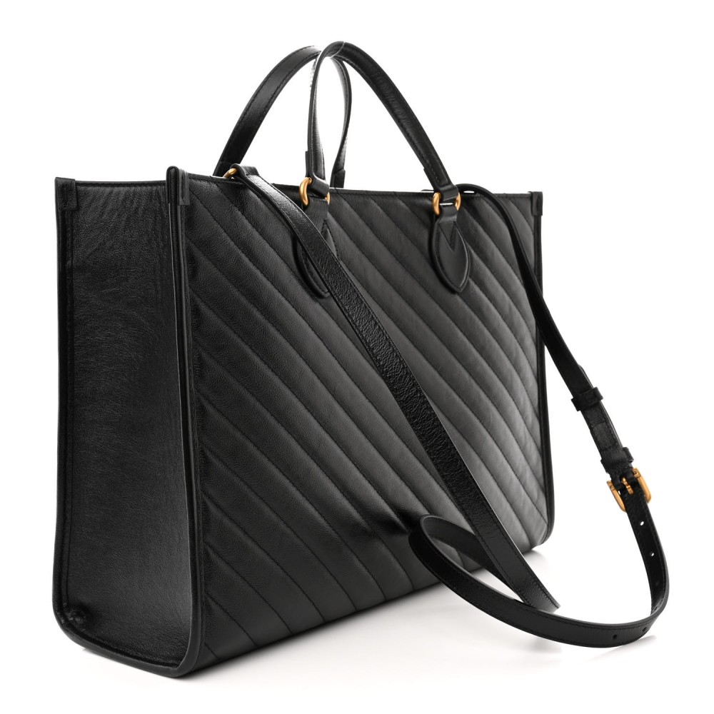 Azalea Calfskin Matelasse Diagonal GG Marmont Tote Bag Black