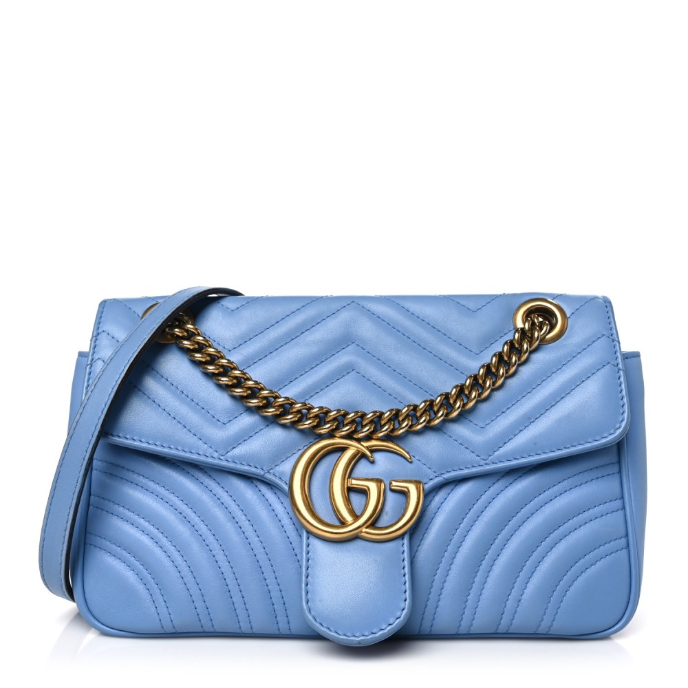 Calfskin Matelasse Small GG Marmont Shoulder Bag Clear Sky Blue