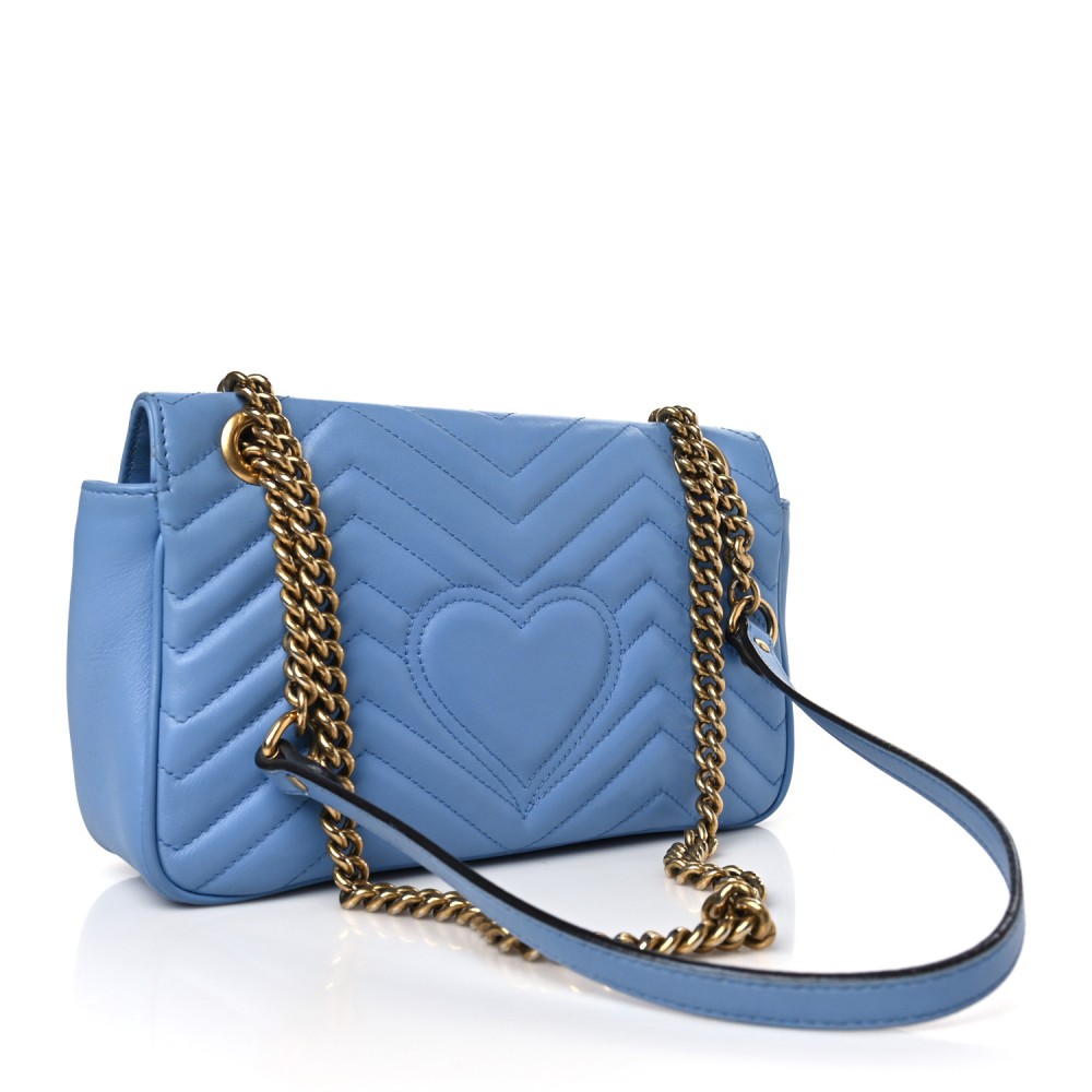 Calfskin Matelasse Small GG Marmont Shoulder Bag Clear Sky Blue