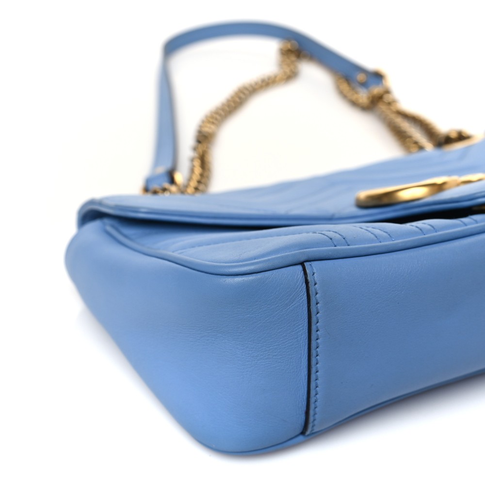 Calfskin Matelasse Small GG Marmont Shoulder Bag Clear Sky Blue