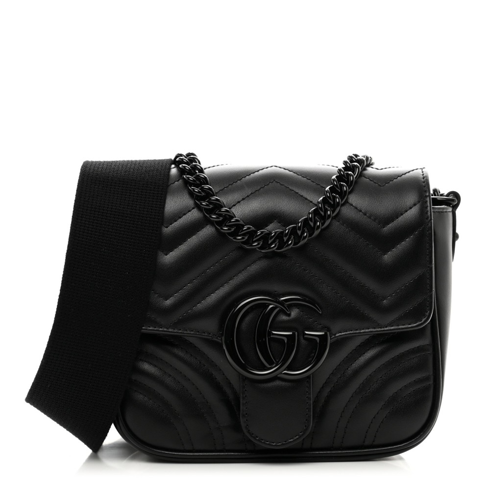 Calfskin Matelasse Monochrome Mini GG Marmont Crossbody Shoulder Bag Black