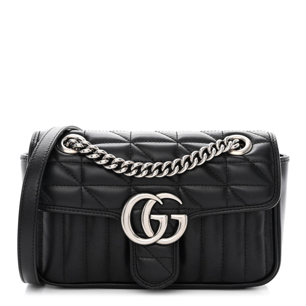 Calfskin Matelasse Aria Mini GG Marmont Shoulder Bag Black