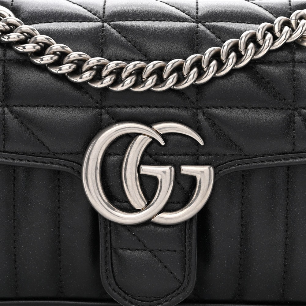 Calfskin Matelasse Aria Mini GG Marmont Shoulder Bag Black