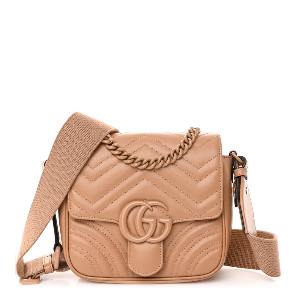 Calfskin Matelasse Monochrome Mini GG Marmont Crossbody Shoulder Bag Camelia Winter Rose