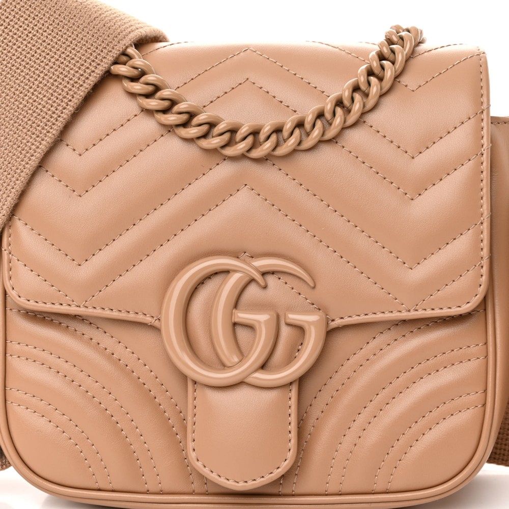 Calfskin Matelasse Monochrome Mini GG Marmont Crossbody Shoulder Bag Camelia Winter Rose