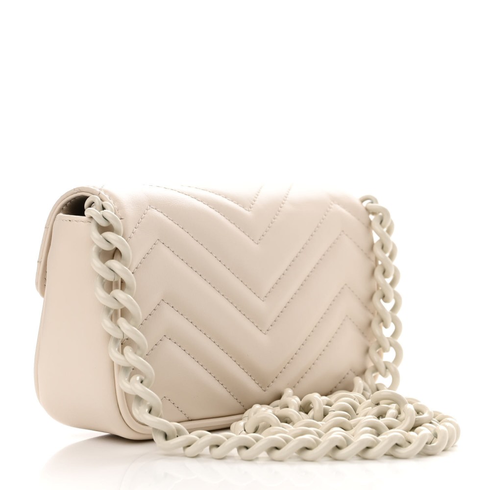 Calfskin Matelasse Monochrome GG Marmont Chain Belt Bag Mystic White