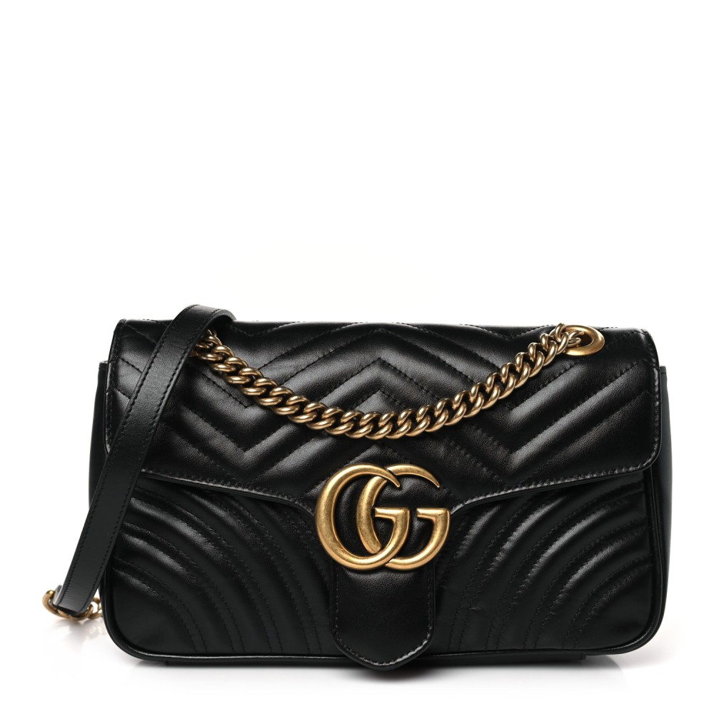 Calfskin Matelasse Small GG Marmont Shoulder Bag Black