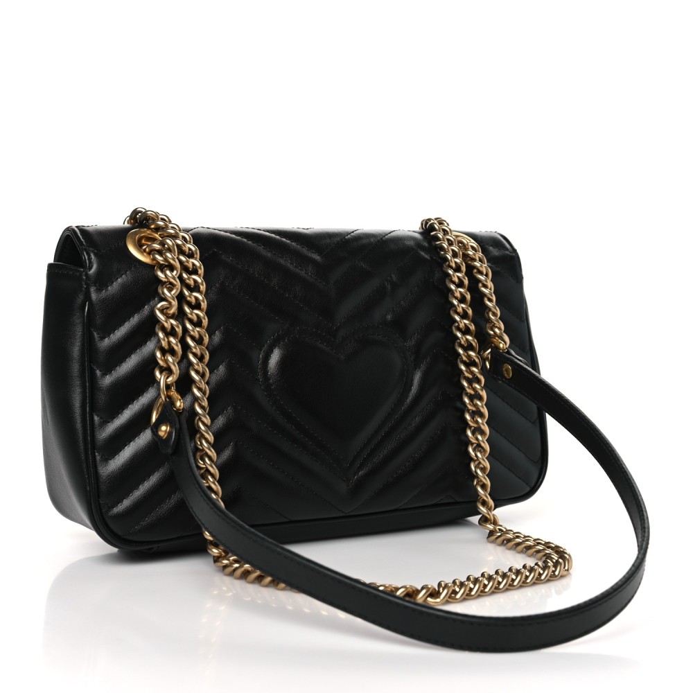 Calfskin Matelasse Small GG Marmont Shoulder Bag Black