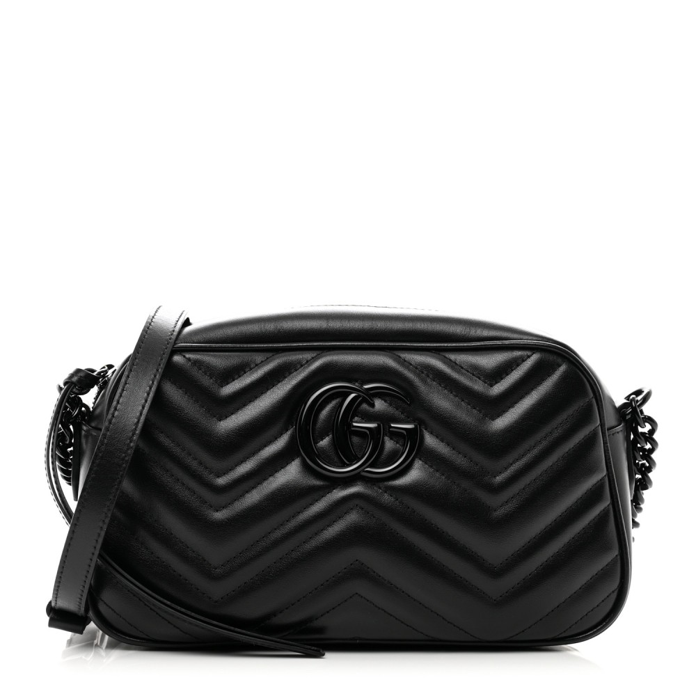 Calfskin Matelasse Monochrome Small GG Marmont Chain Shoulder Bag Black