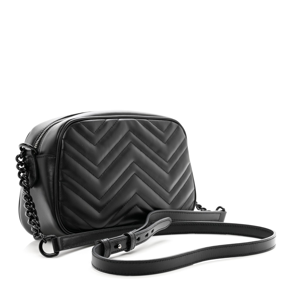 Calfskin Matelasse Monochrome Small GG Marmont Chain Shoulder Bag Black