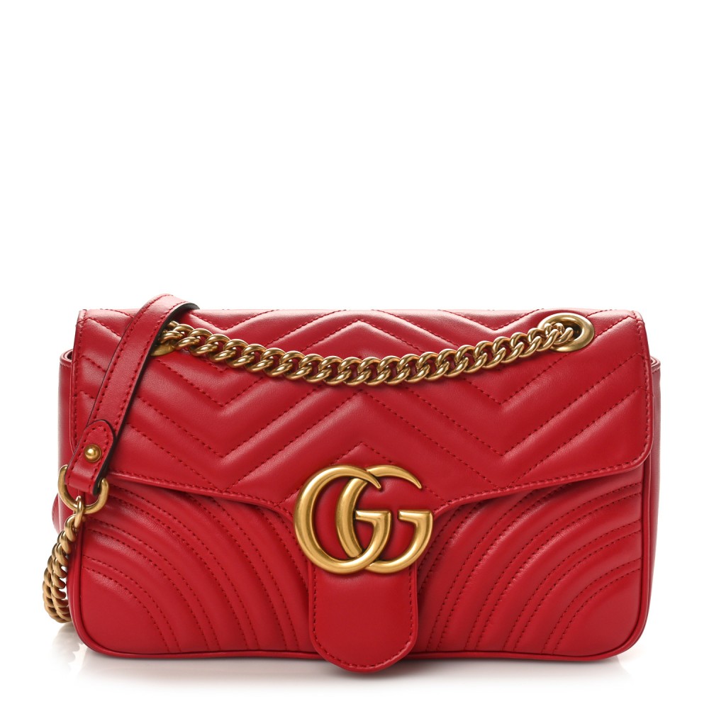 Calfskin Matelasse Small GG Marmont Shoulder Bag Hibiscus Red