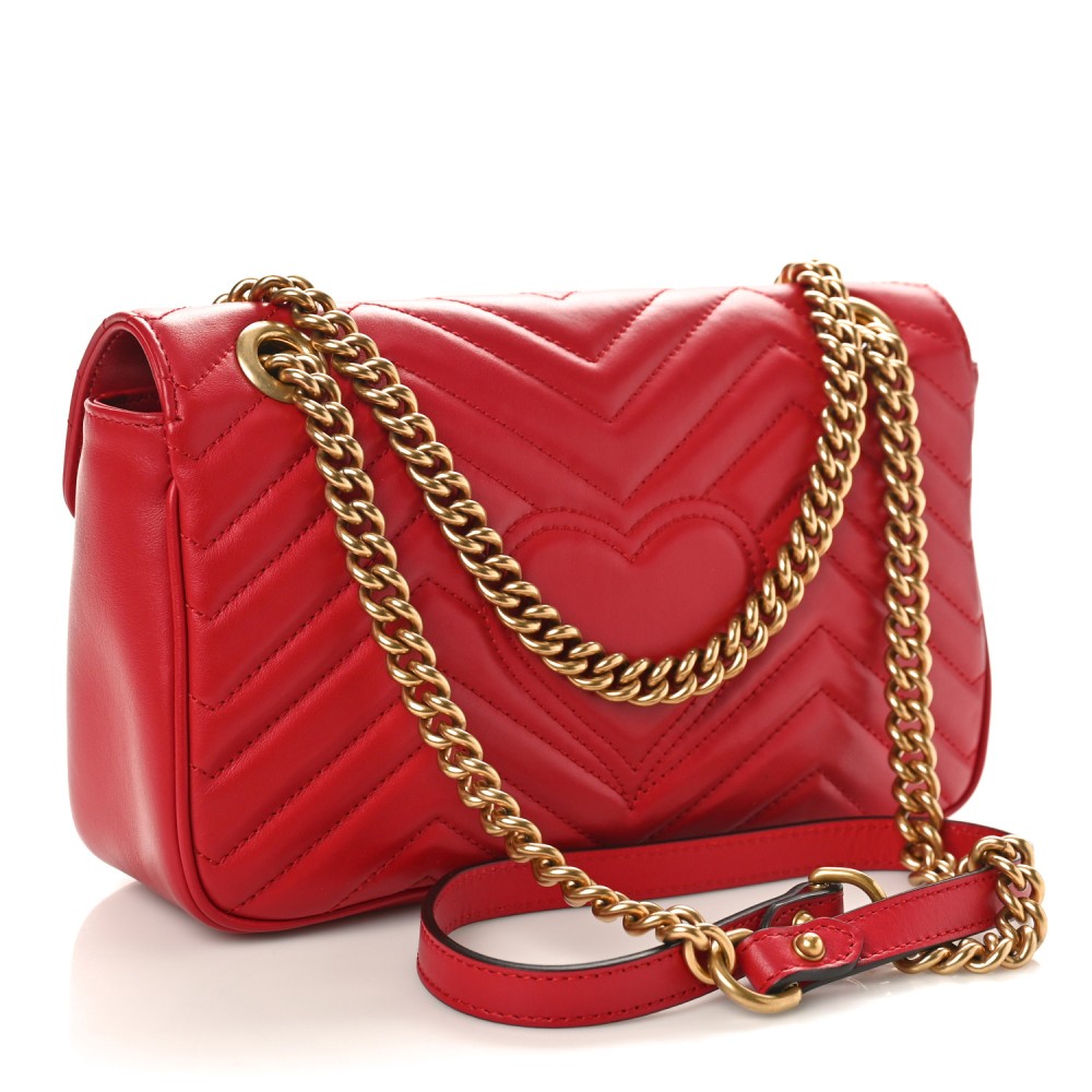 Calfskin Matelasse Small GG Marmont Shoulder Bag Hibiscus Red