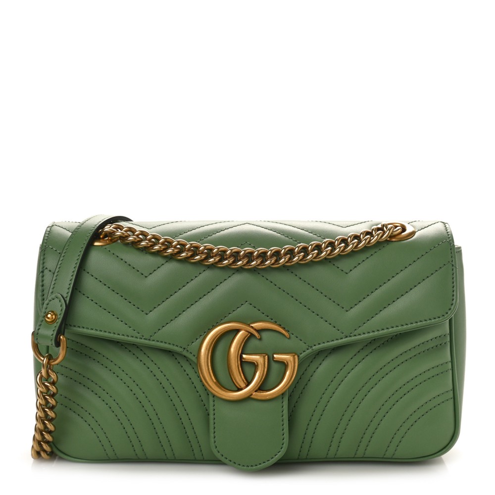 Calfskin Matelasse Small GG Marmont Shoulder Bag Salamander Green