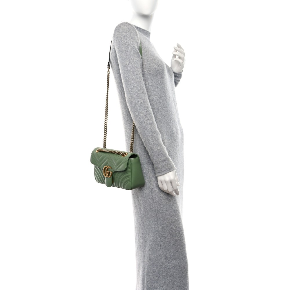 Calfskin Matelasse Small GG Marmont Shoulder Bag Salamander Green