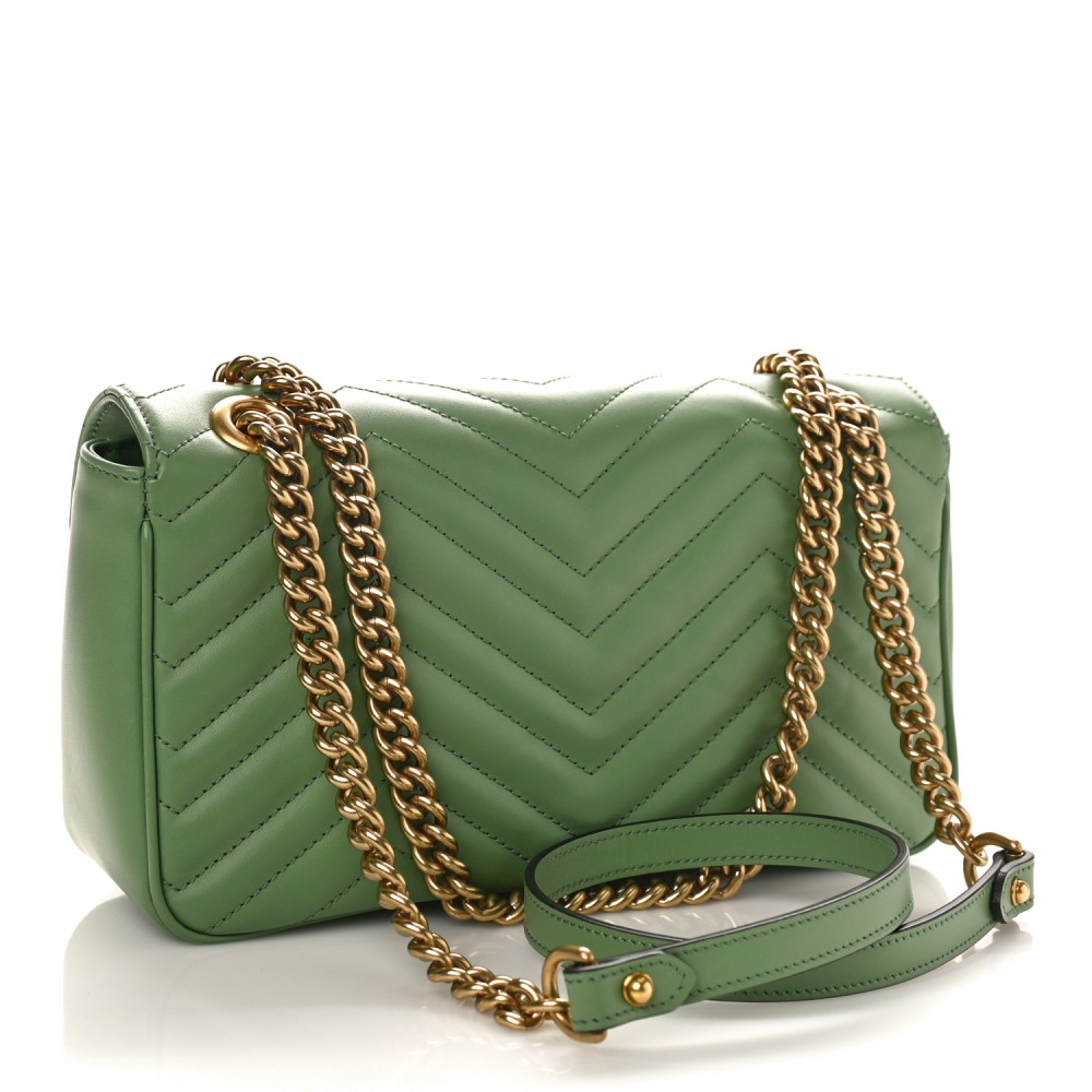 Calfskin Matelasse Small GG Marmont Shoulder Bag Salamander Green