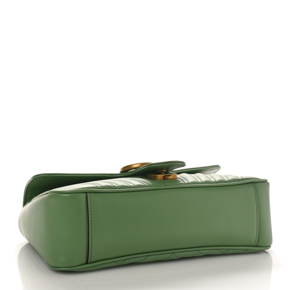 Calfskin Matelasse Small GG Marmont Shoulder Bag Salamander Green