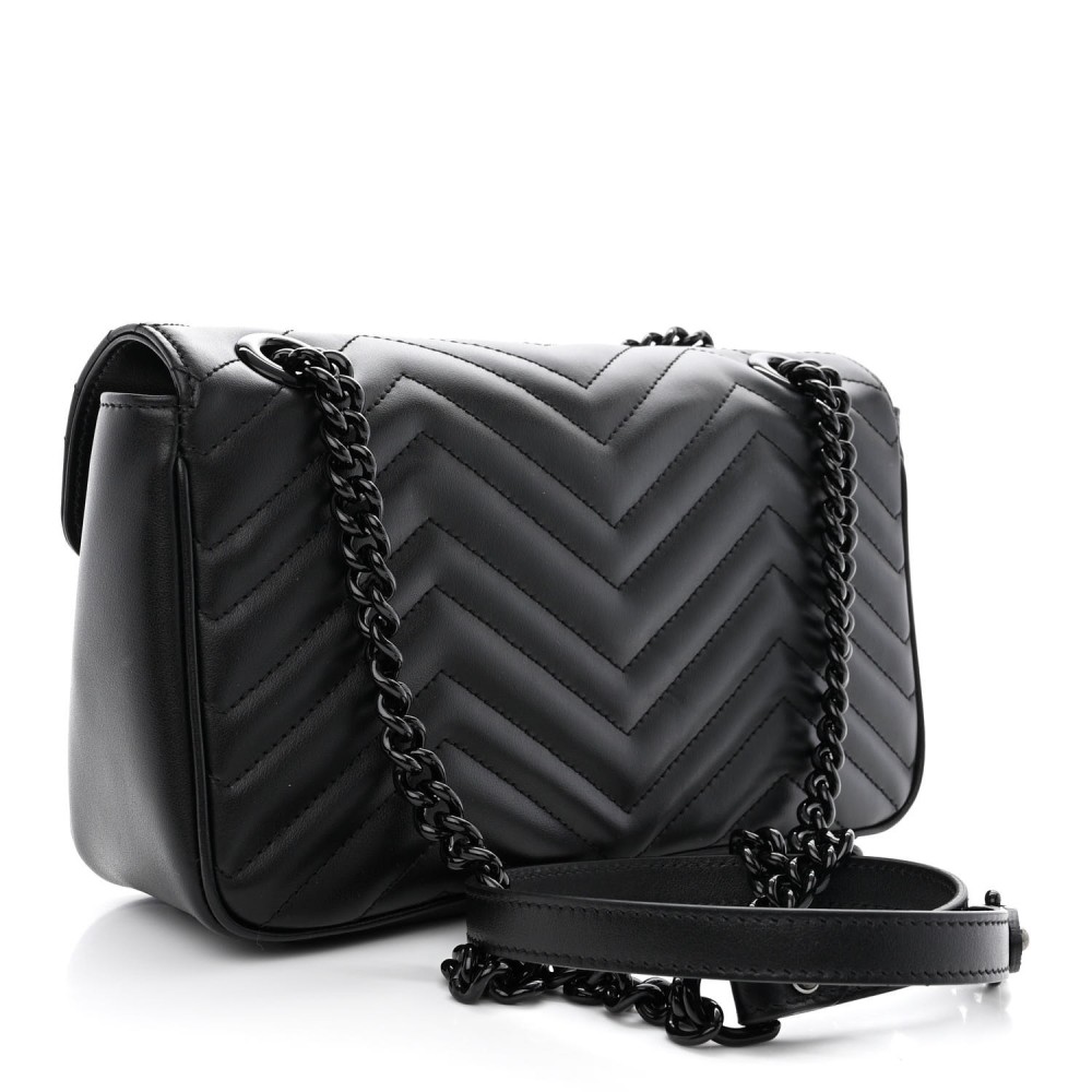 Calfskin Matelasse Monochrome Small GG Marmont Shoulder Bag Black