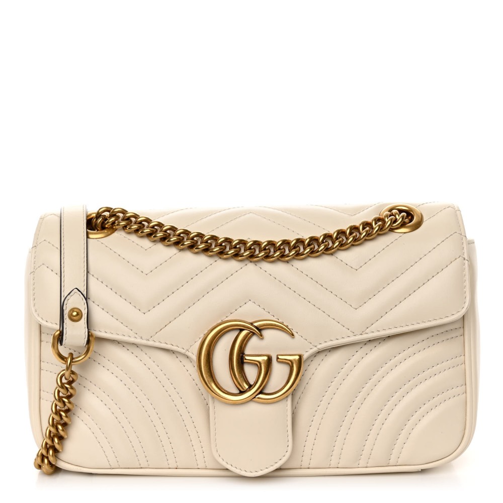 Calfskin Matelasse Small GG Marmont Shoulder Bag White