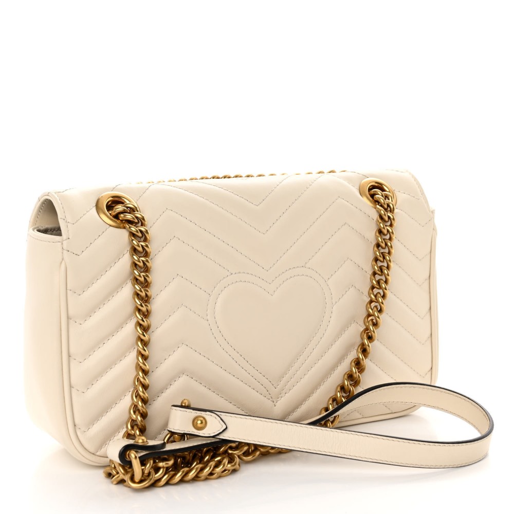 Calfskin Matelasse Small GG Marmont Shoulder Bag White