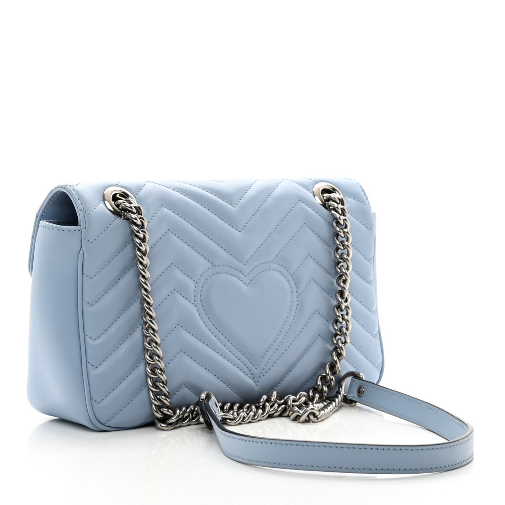 Calfskin Matelasse Small GG Marmont Shoulder Bag Porcelain Light Blue