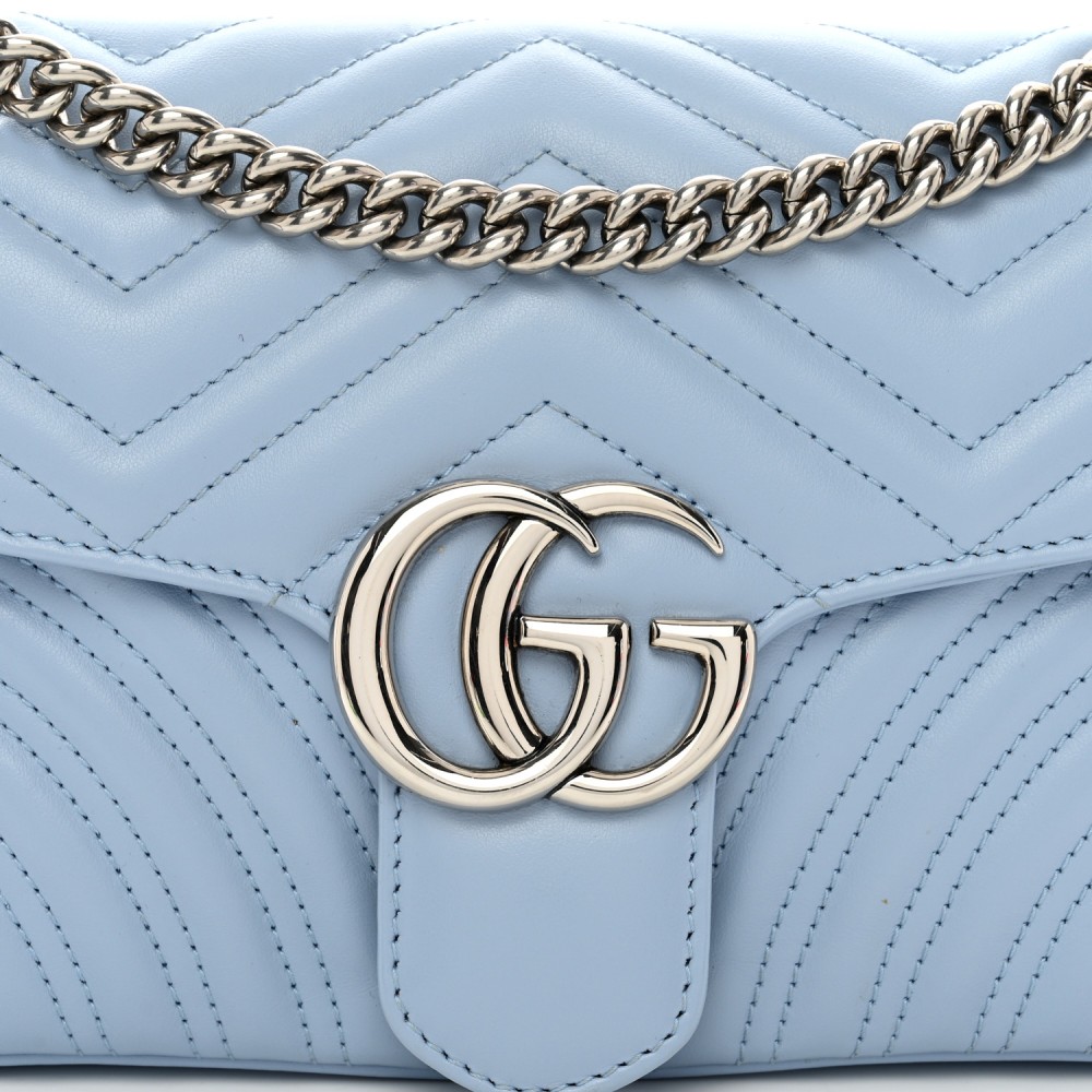 Calfskin Matelasse Small GG Marmont Shoulder Bag Porcelain Light Blue