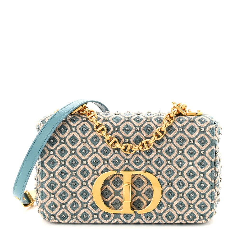 Calfskin Strass Embroidered Small Caro Bag Blue